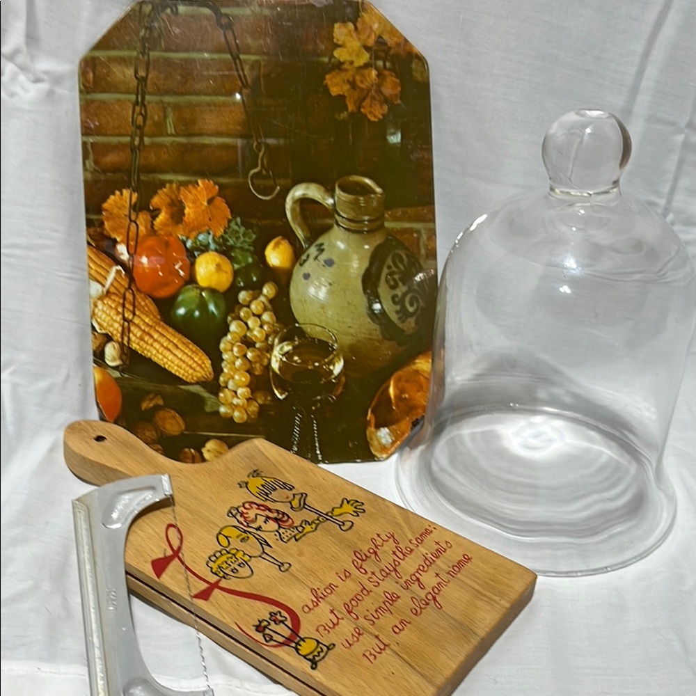 Vintage Kitchen Decor Set with Glass Cloche